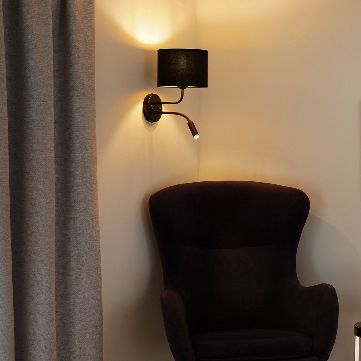 Duolla Wandleuchte Leuchte Lampe schwarz Samt Leselicht Metall E27 G9 2flg - 5905317606776