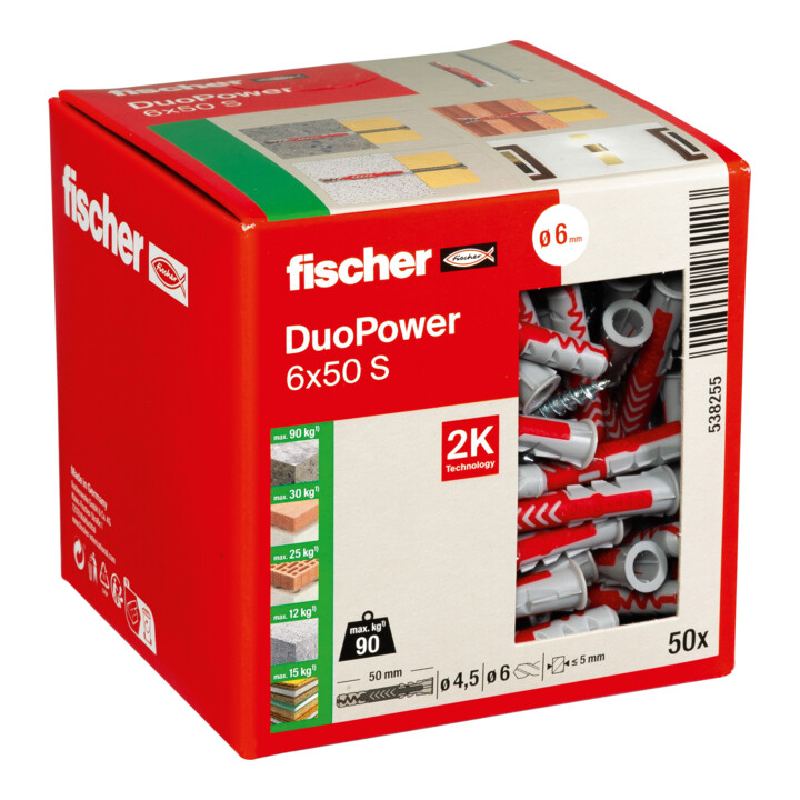 B-Ware Fischer Dübel Duo Power 6x50 S Ld Befestigung Steckdübel Langdübel 200 Stück - 4048962262223