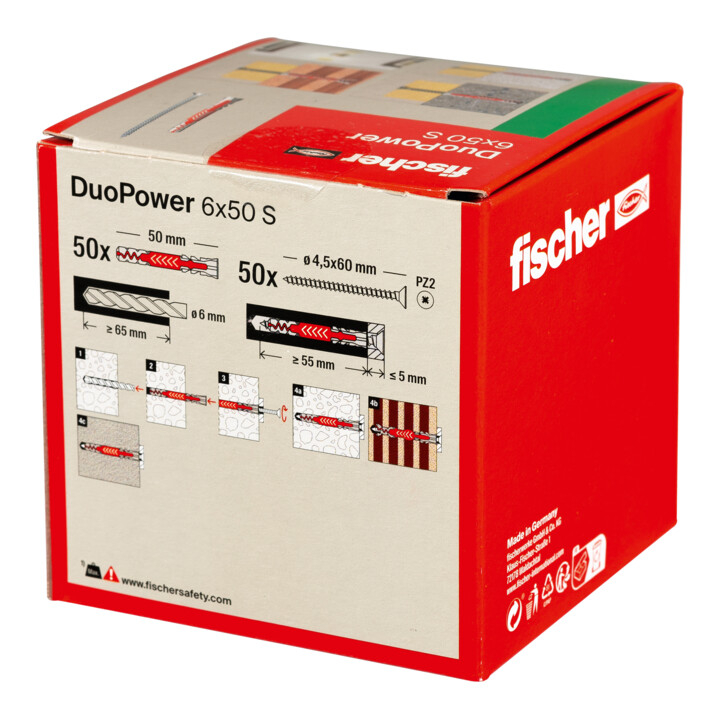 B-Ware Fischer Dübel Duo Power 6x50 S Ld Befestigung Steckdübel Langdübel 200 Stück - 4048962262223