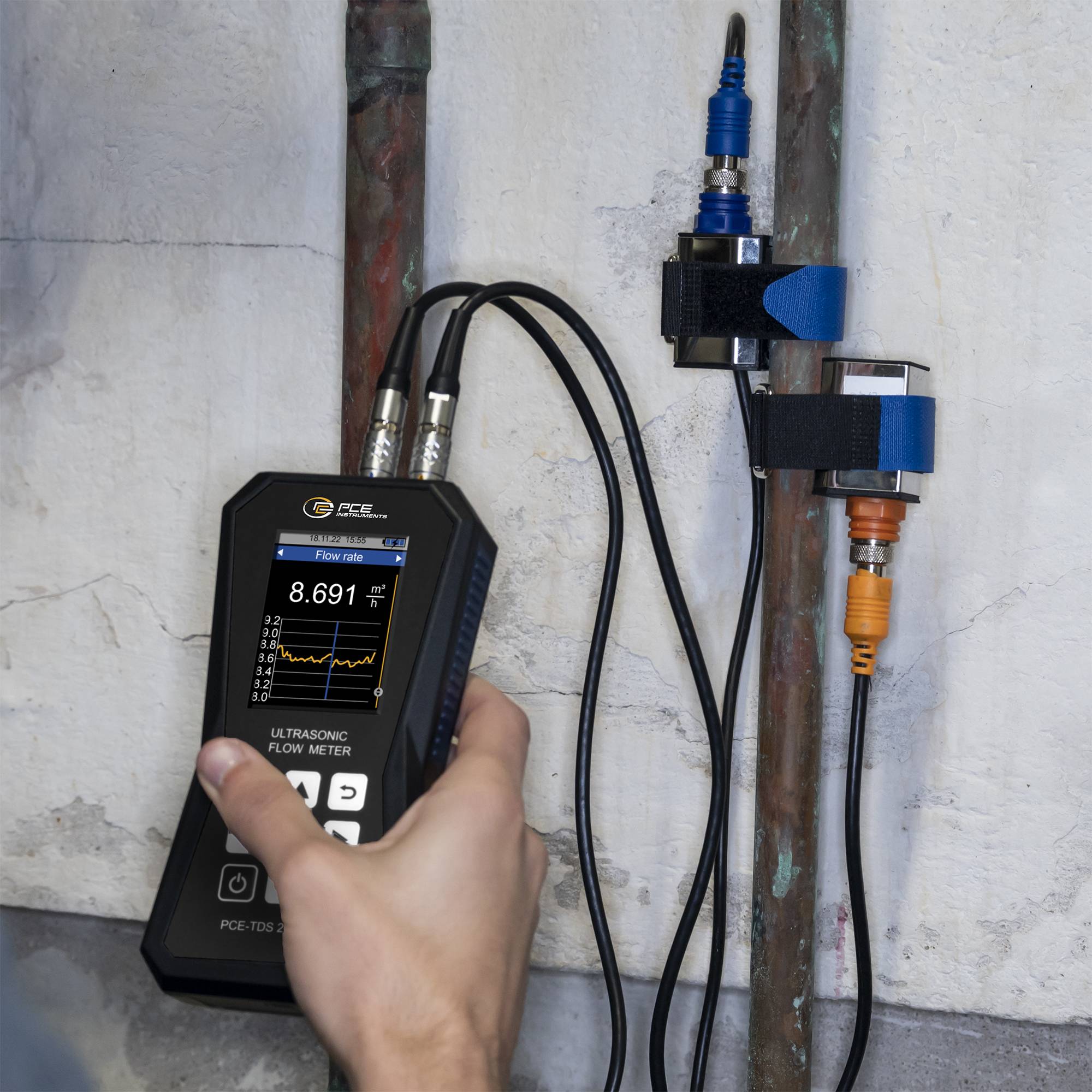 PCE Instruments Ultraschall-Durchflussmessgerät mit Durchflusssensoren Sensoren - 4250348731517