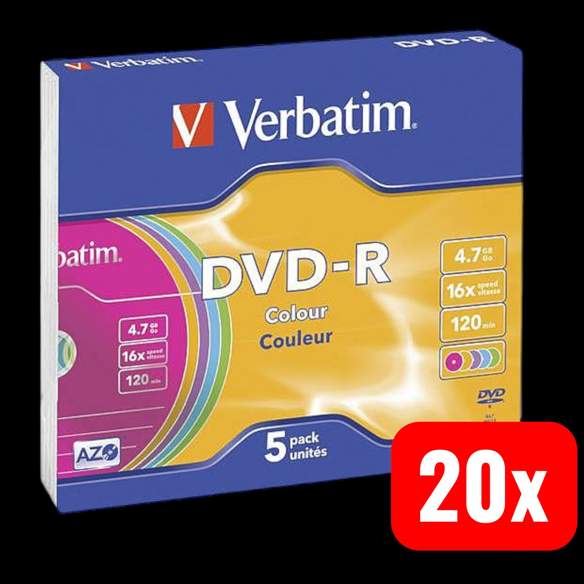 Verbatim 43557 DVD-R Rohling 4.7 GB 5 St. Slimcase Farbig 20 SETS - 23942435570