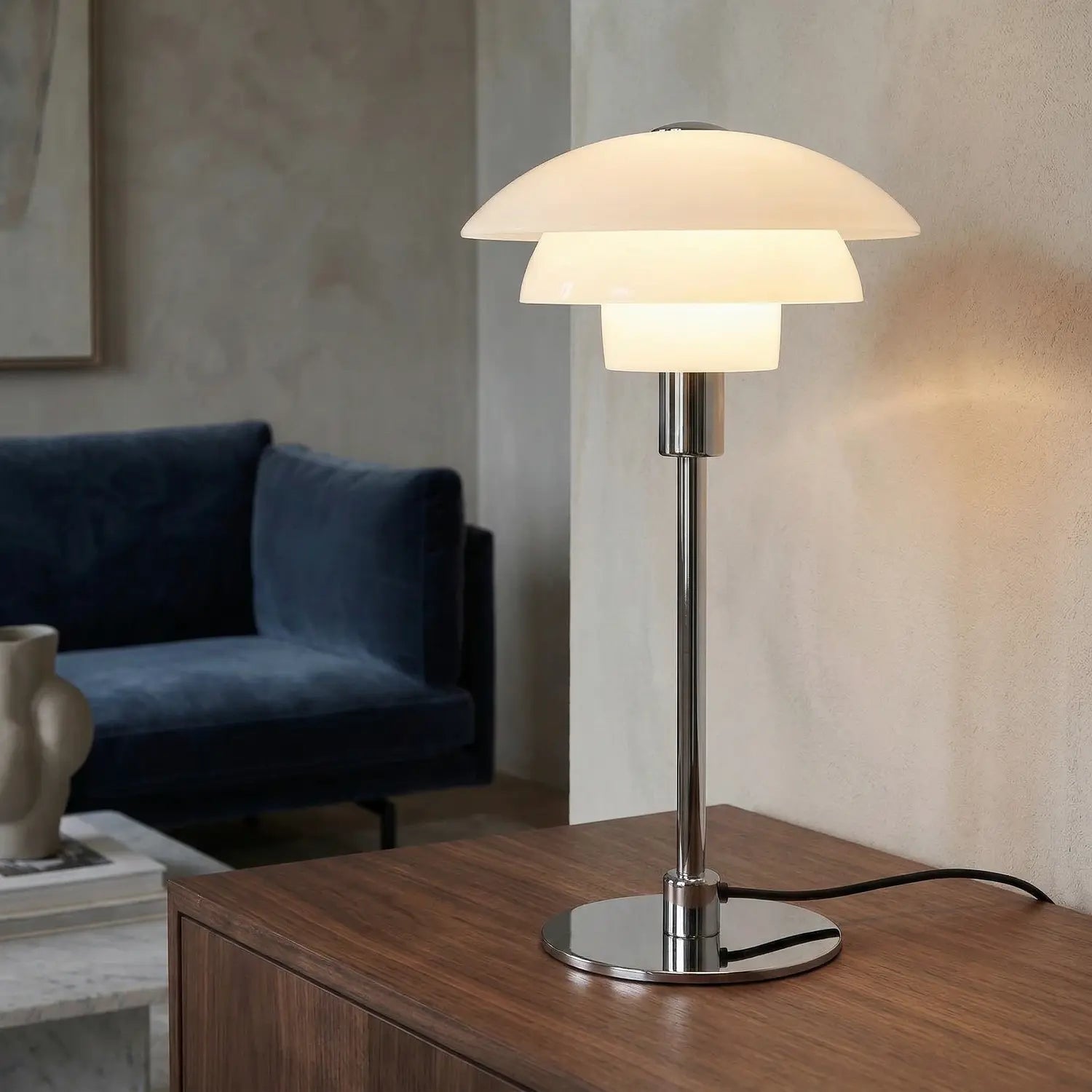B-Ware Dyberg Larsen Tischleuchte Lampe Morph Opal Glas Chrom Weiss - 5704709082378
