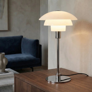B-Ware Dyberg Larsen Tischleuchte Lampe Morph Opal Glas Chrom Weiss