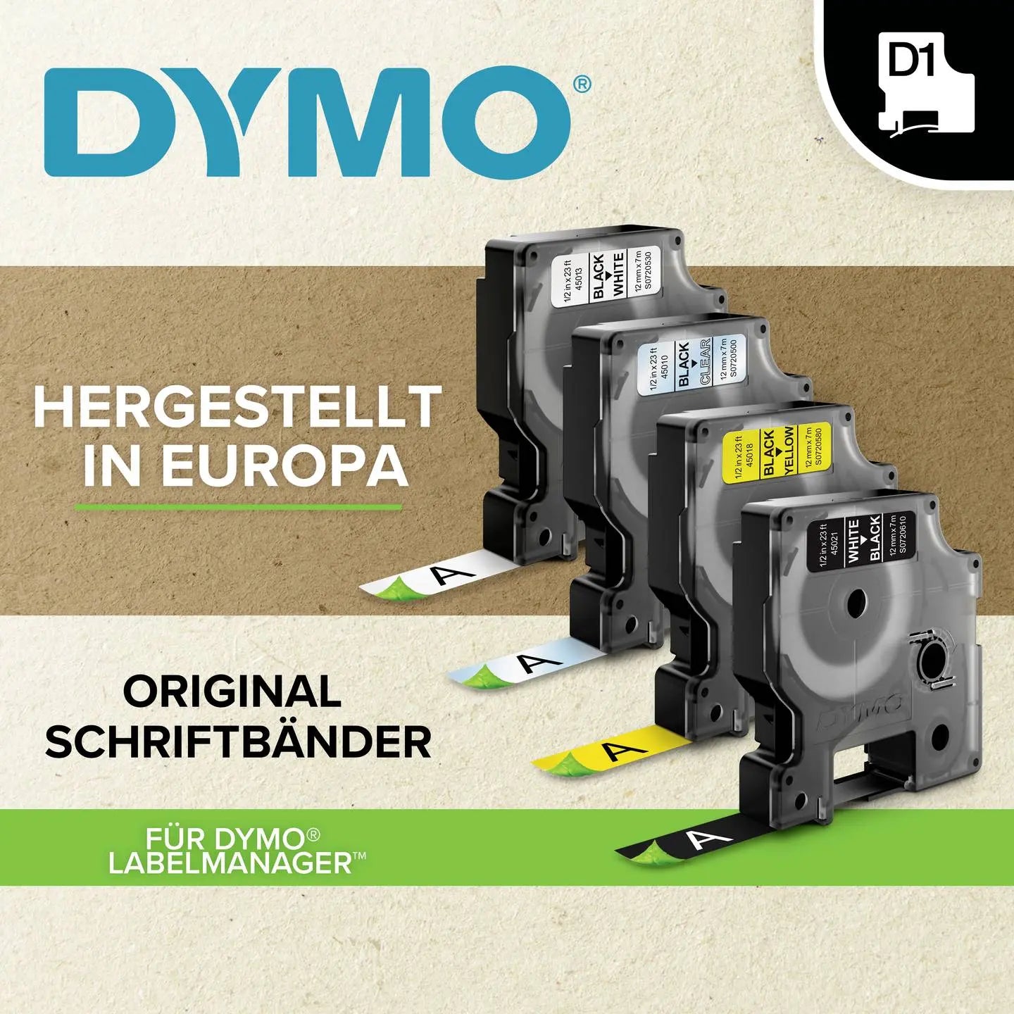 B-Ware Dymo Band Schriftband Polyester Etikettenband D1 Standard Weiß Schwarz 19 Mm 7 M - 5411313452137