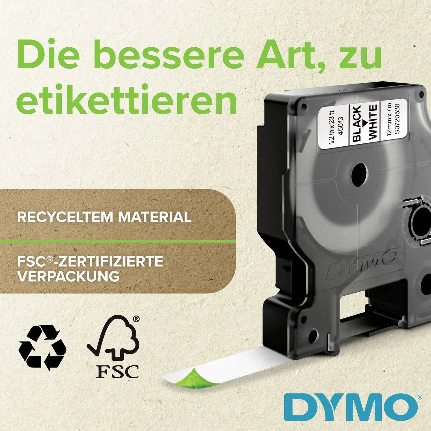 B-Ware Dymo Band Schriftband Polyester Etikettenband D1 Standard Weiß Schwarz 19 Mm 7 M - 5411313452137