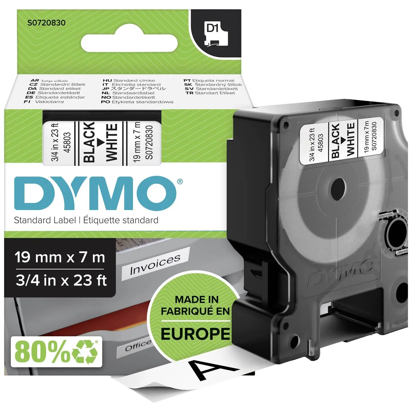 B-Ware Dymo Band Schriftband Polyester Etikettenband D1 Standard Weiß Schwarz 19 Mm 7 M - 5411313452137