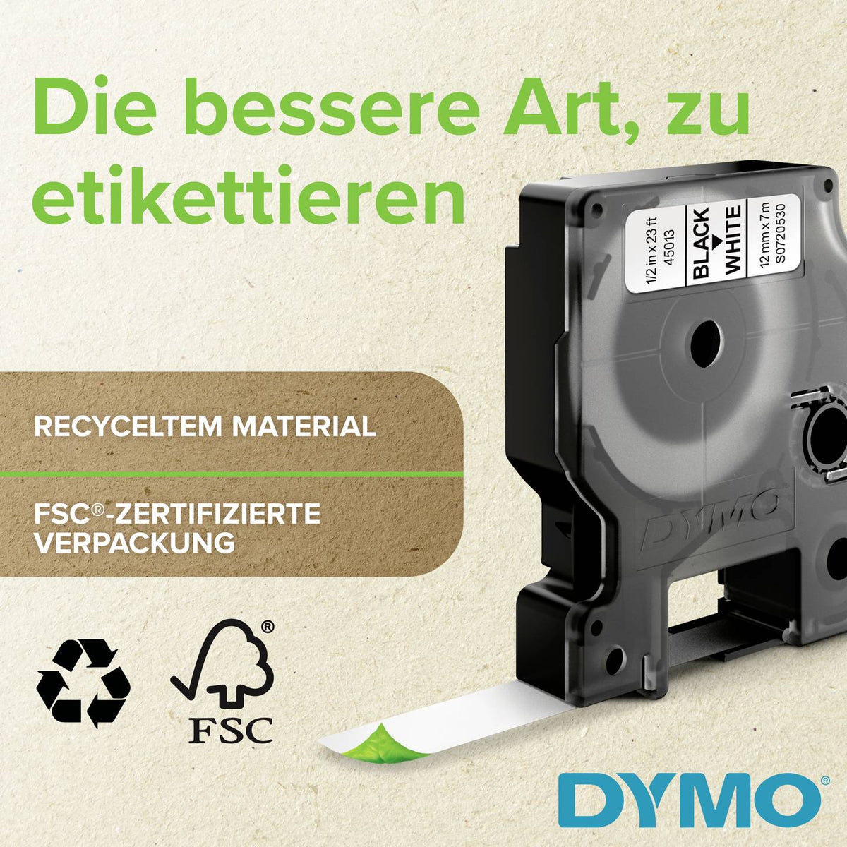 DYMO Band Schriftband Polyester Etikettenband D1 Standard Weiß Schwarz 19 mm 7 m - 5411313452137
