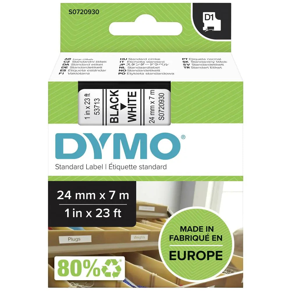 B-Ware Dymo Schriftband Etikettenband D1 Band 24mm Weiß Schwarz Polyester Standard 7 M - 5411313537131