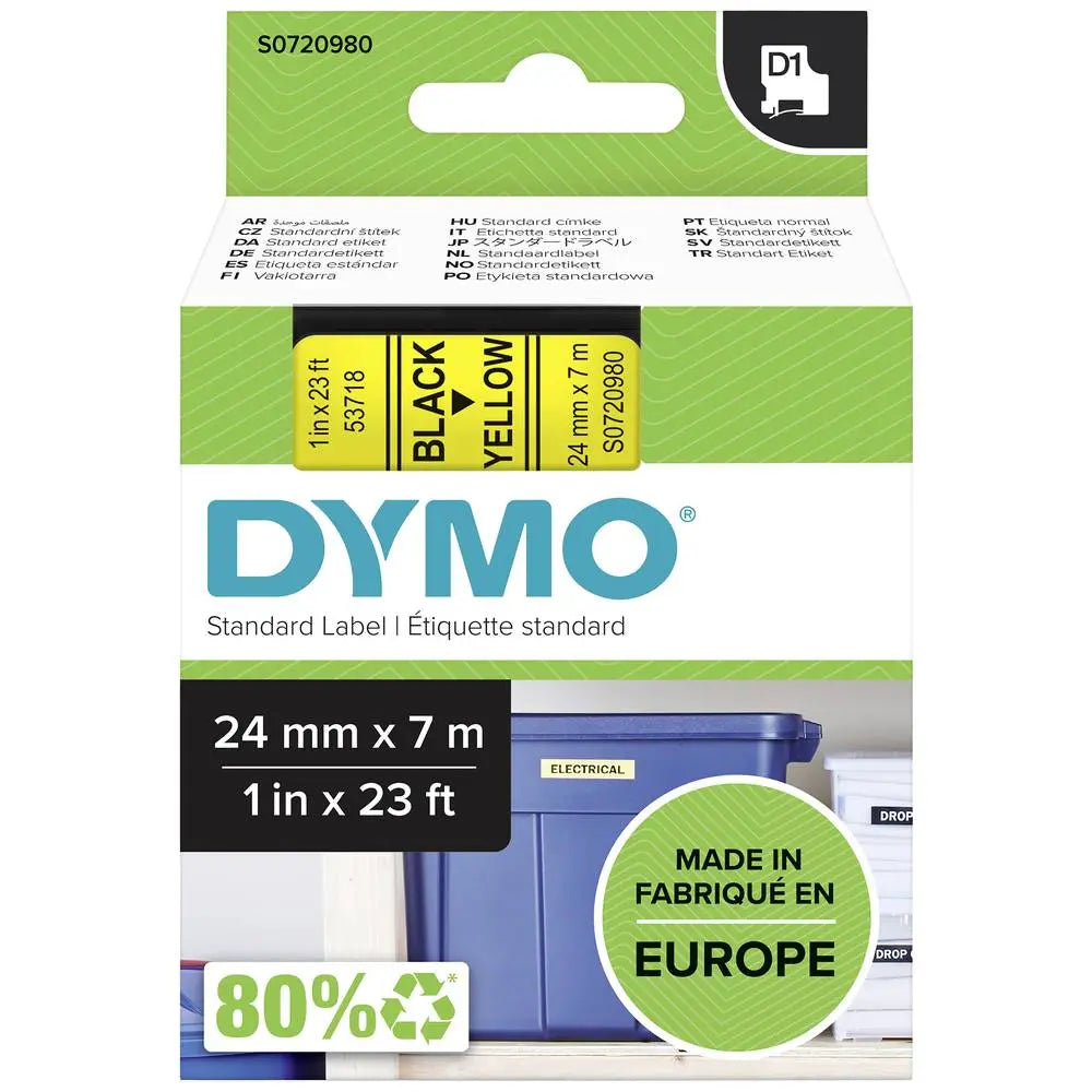 B-Ware Dymo Schriftband Etikettenband D1 53718 Polyester Gelb Schwarz 24 Mm 7 M 1 Stück - 5411313537186