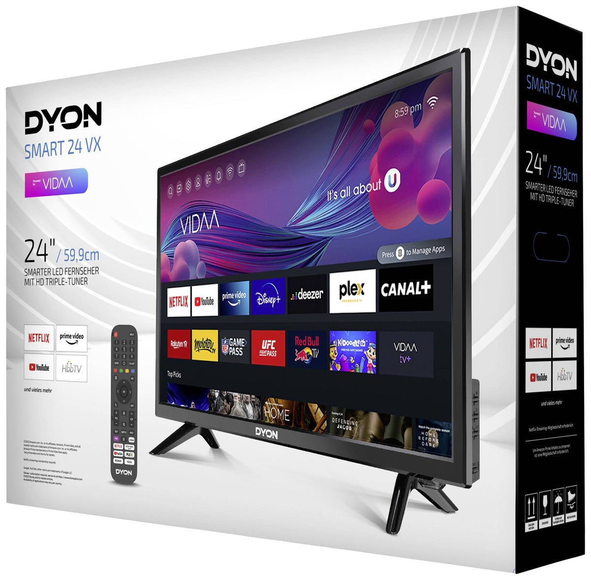 Dyon SMART 24 VX LED-TV 24 Zoll HD ready WLAN DVB-T2 DVB-C DVB-S2 Schwarz - 4260552542724