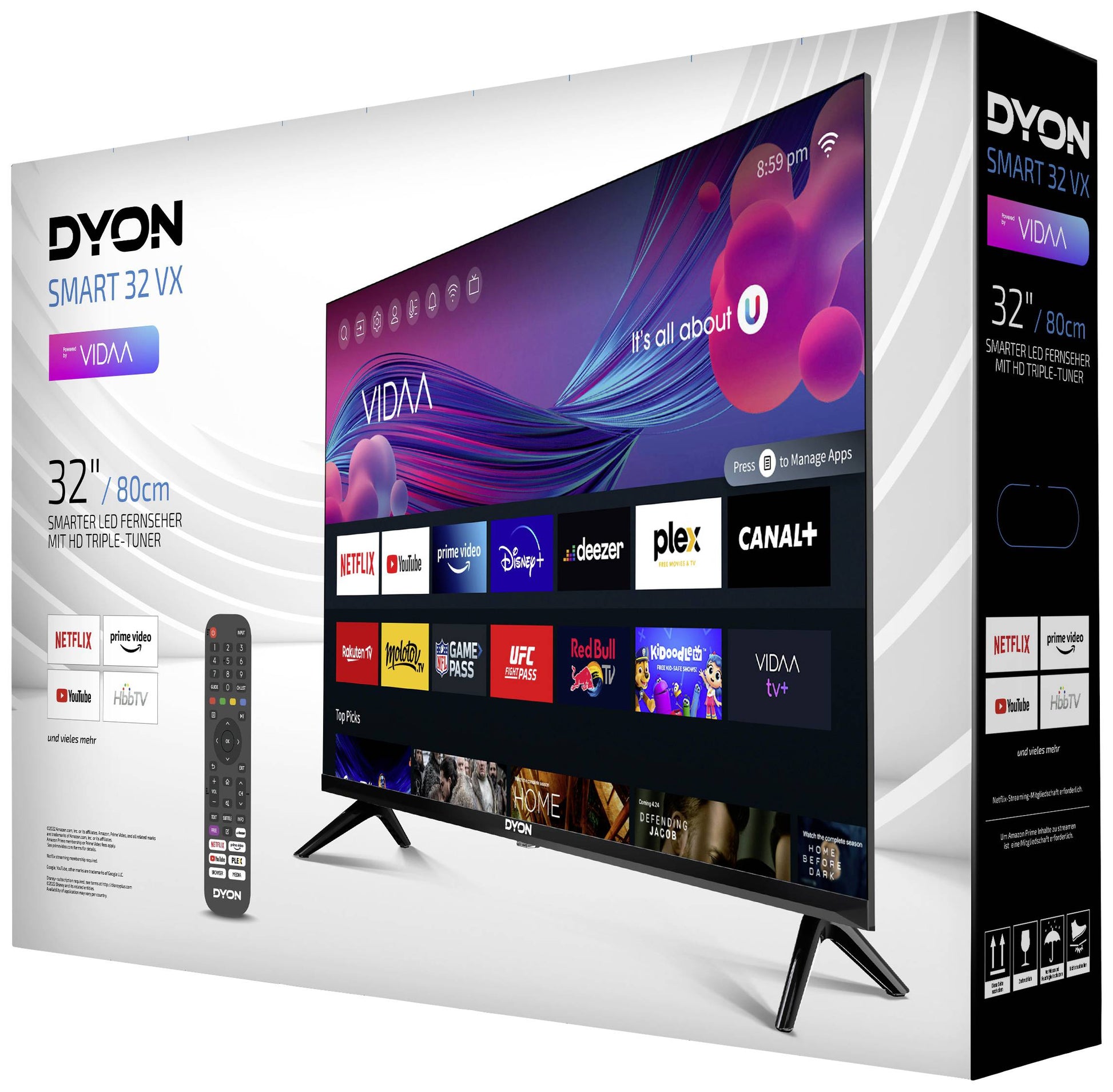 DYON SMART 32 VX Fernseher Smart-TV 32 Zoll LED-TV HDMI WiFi Apps USB Schwarz - 4260552542755