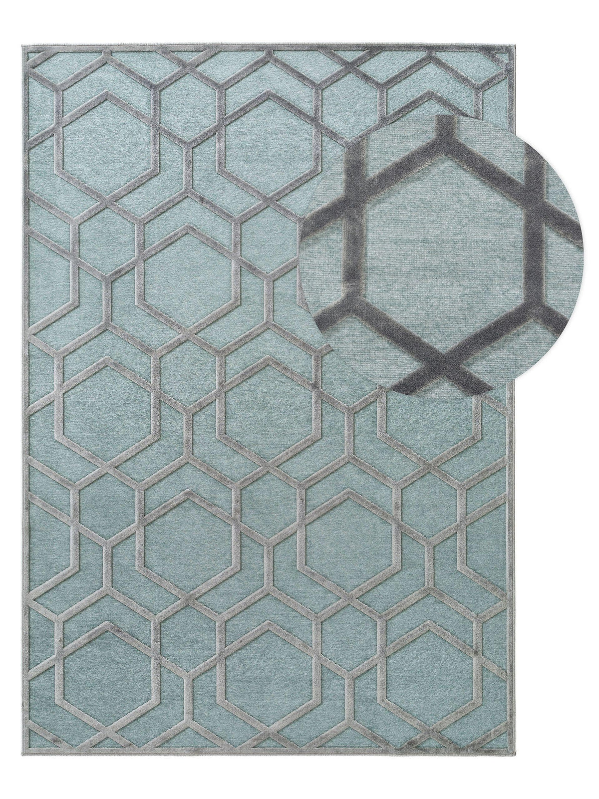 benuta Viskoseteppich Woody Hellblau 120x170 cm Teppich Wohnzimmer - 4053894818110