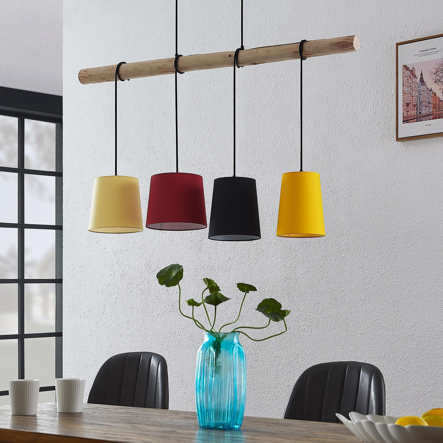 B-Ware Lindby Hinai Hängeleuchte Deckenlampe Pendelleuchte Lampe Licht Schwarz Rot G688