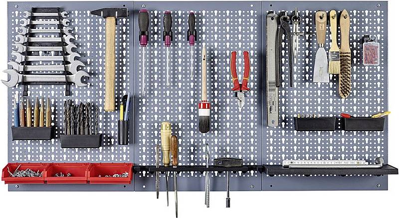 B-Ware Küpper Stahlblech Werkzeug Lochwand 3 Teilig Inkl 12 Standardhaken 120x60cm