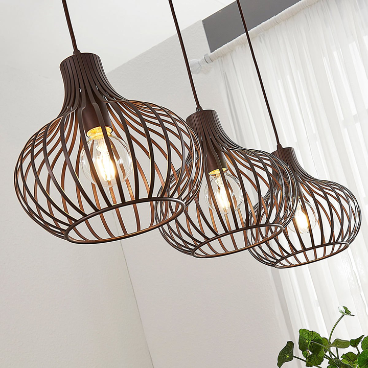 Lindby Frances Hängeleuchte Hängeleuchte Lampe Wohnzimmerlampe 3 Fl. E27 Braun B-Ware