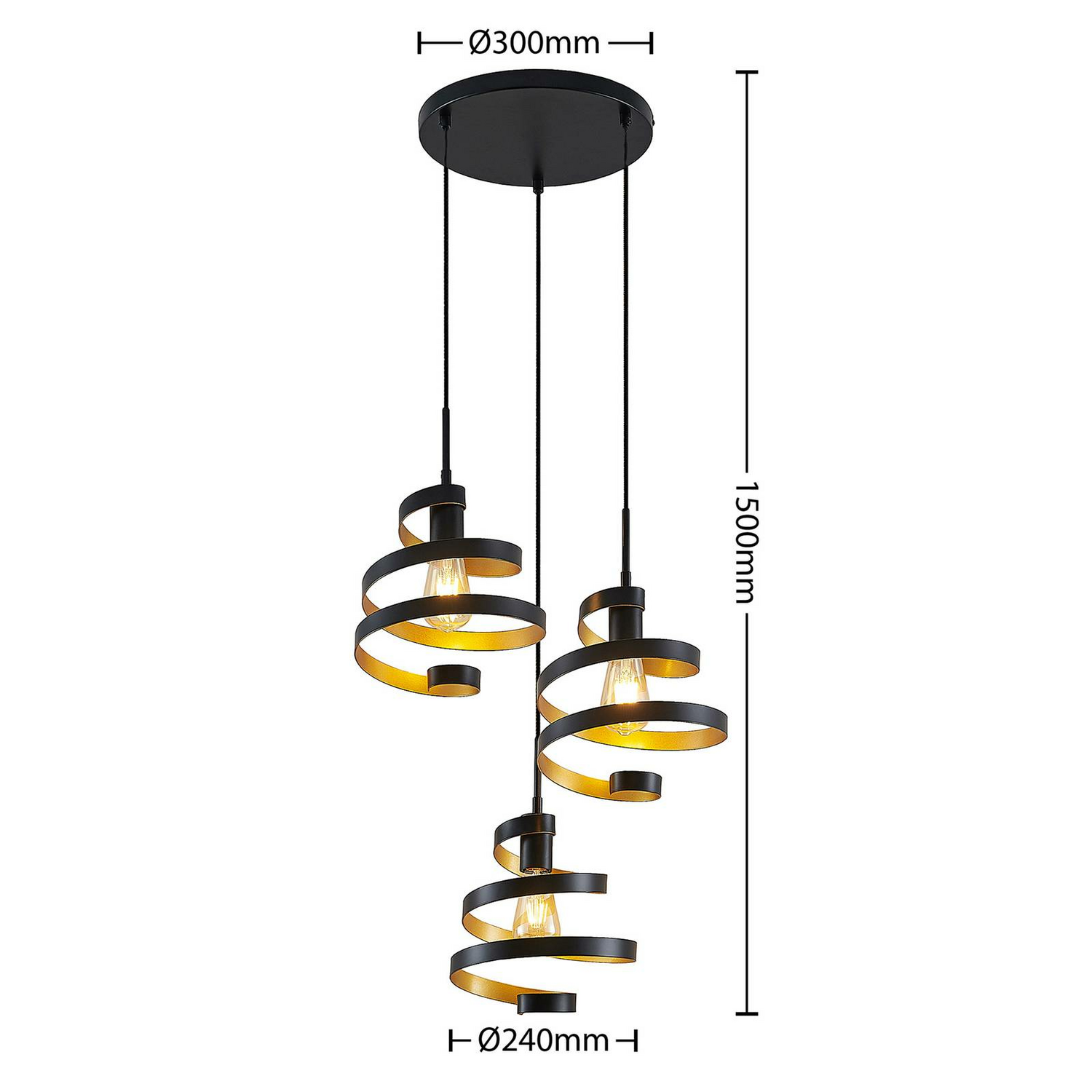 B-Ware Lindby Colten Hängeleuchte Pendelleuchte Deckenlampe 3 Flammig E27 Schwarz Gold