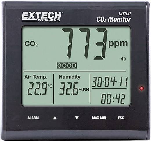 Extech CO100 - Mesureur de dioxyde de carbone, de gaz et d'humidité de l'air