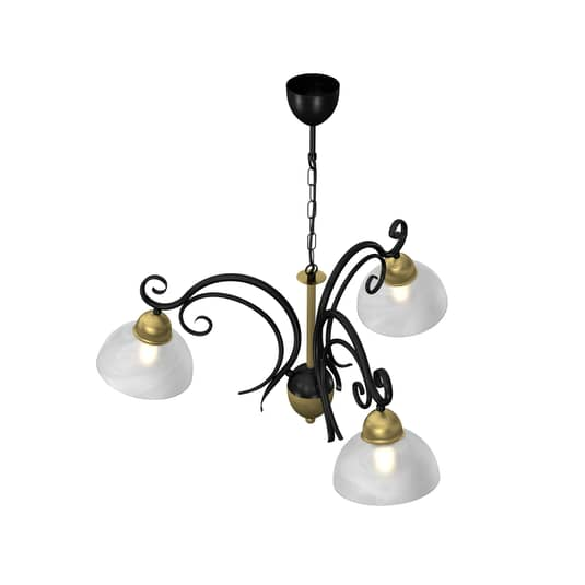B-Ware Euluna Kronleuchter Flora 3 Glasschirme Schwarz Messing Deckenlampe Leuchte 89