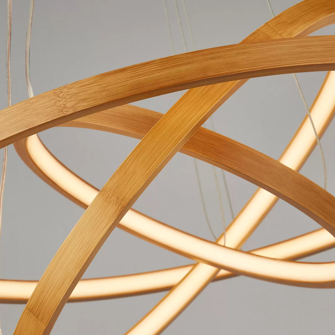 Searchlight LED-Hängeleuchte Eternity goldfarben Bambus Ø 50 cm Deckenlampe Spot