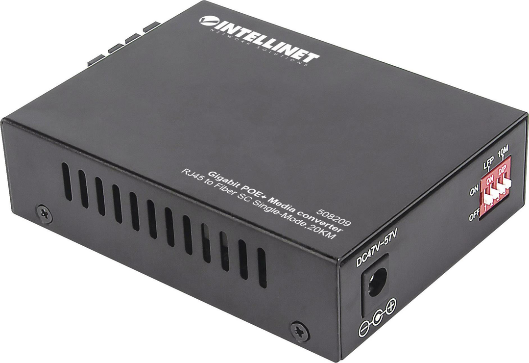 Intellinet Medienkonverter 1000MBit/s Gigabit PoE+ Singlemode 20km PoE+ Injektor