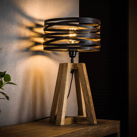 Lampe de table Stolna, modèle Crossround, avec pied trépied en bois, 40 W, produit de seconde main 