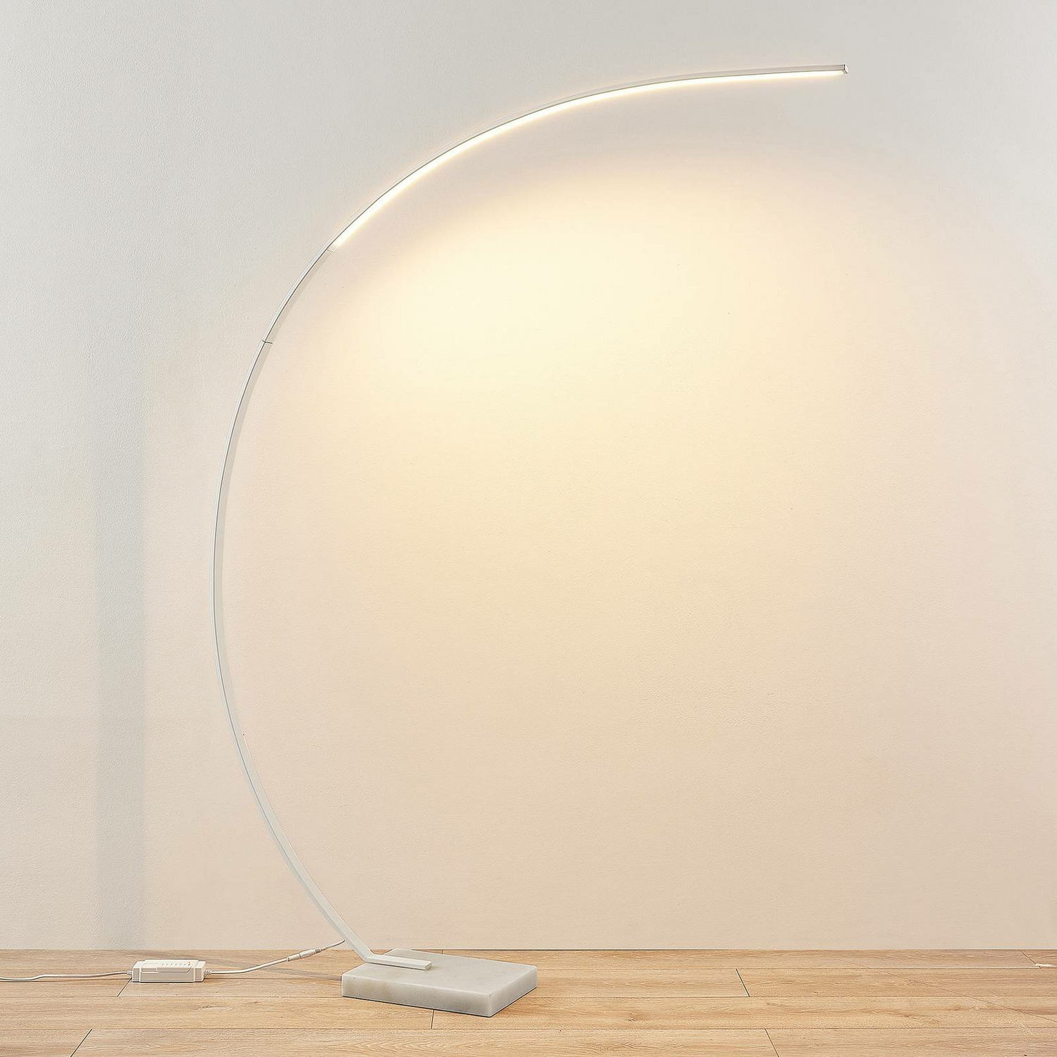 B-Ware Lindby Stehlampe Bogenleuchte Led Kendra Weiß Dimmer Marmorfuß Aluminium