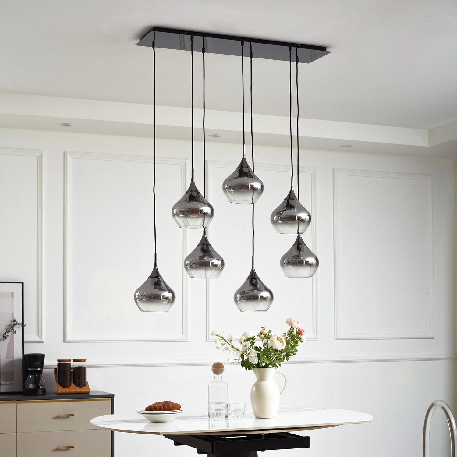 Lucande Hängeleuchte Jarven Hängelampe Deckenlampe Lampe 7 Flammig Schwarz Glas B-Ware - 4251911791587