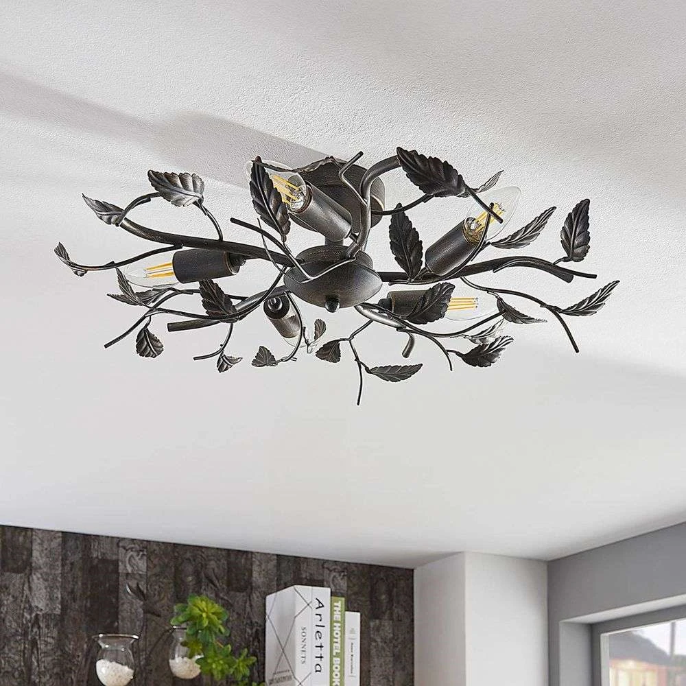 Lindby Deckenlampe Hängeleuchte Lampe Leuchte Yos Blattoptik 5 Flmg E14 Schw592 B-Ware