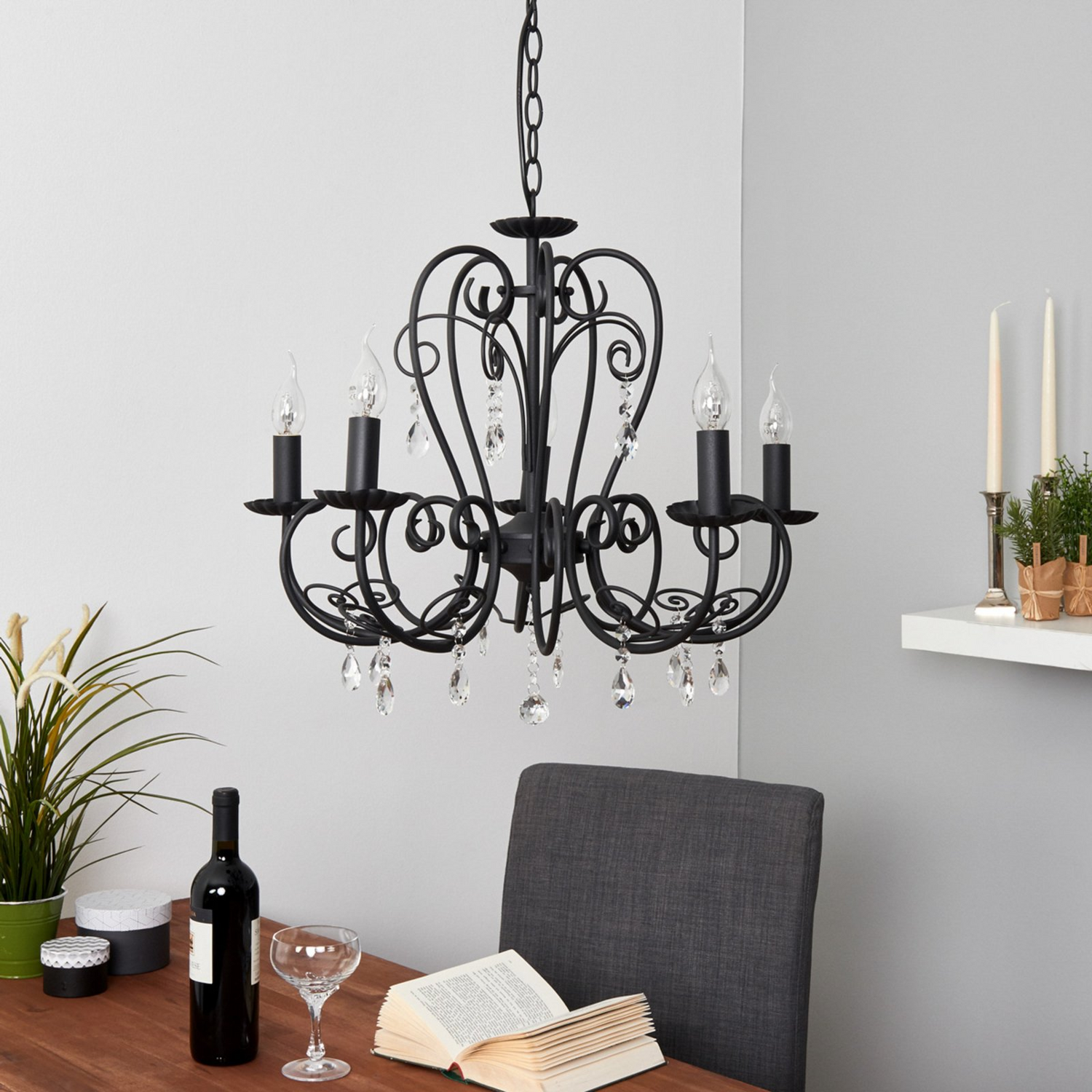 B-Ware Lindby Kronleuchter Sophina Lampe Leuchte Kristall Metall 5 Flammig E14 Schwarz