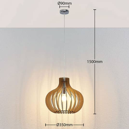 Lindby Holz-Pendelleuchte Sina Hängelampe Deckenlampe Leuchte E27 Ballonförmig