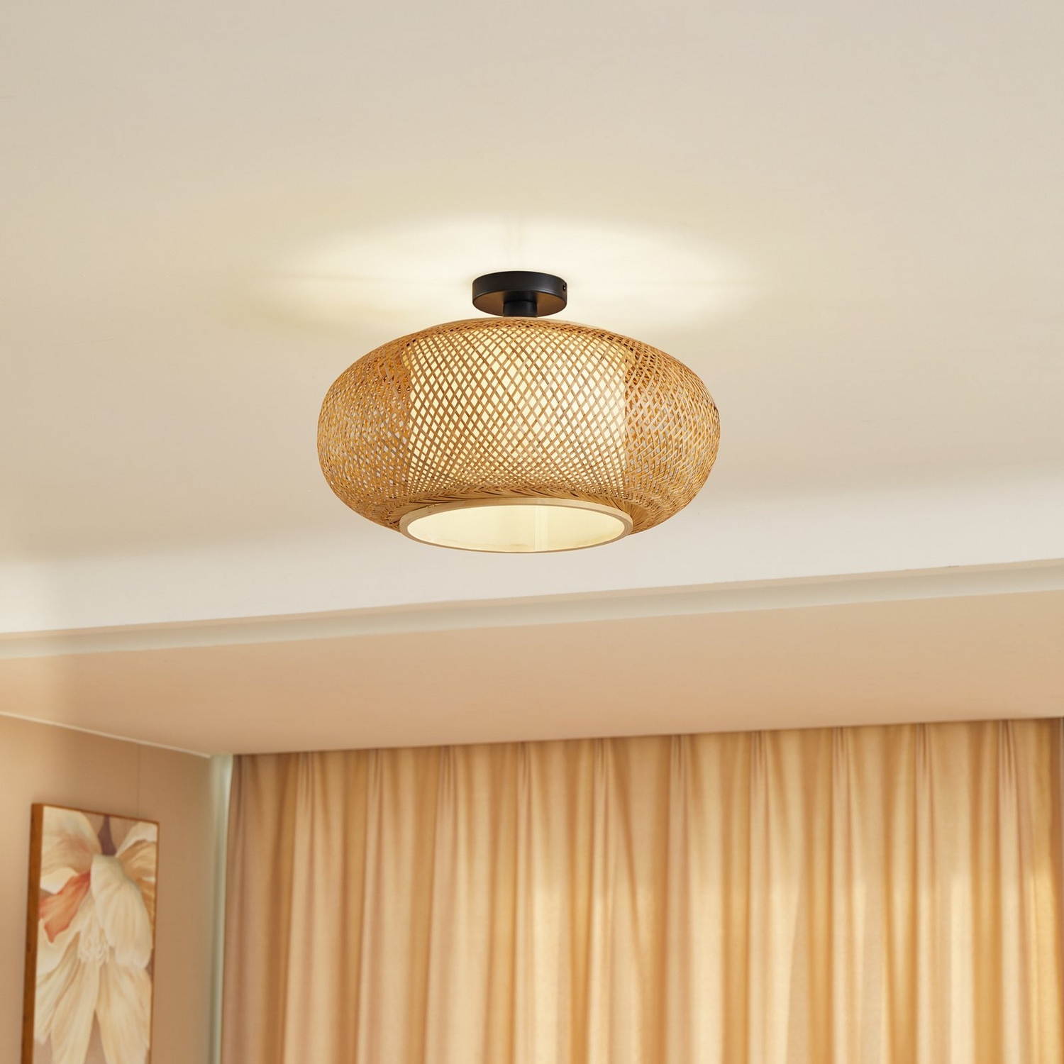 B-Ware Lindby Deckenleuchte Romaine Bambus Natur Weiß ø 50 Cm Lampe Leuchte Spot