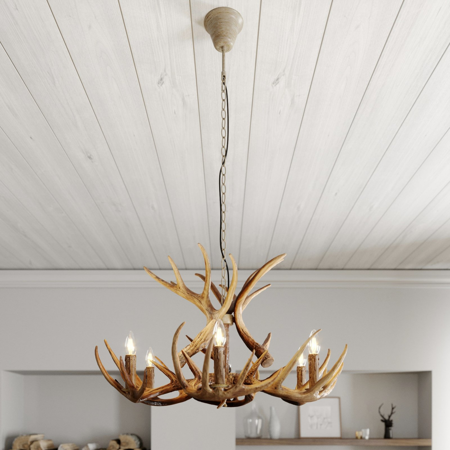 B-Ware Lindby Fibi Hängeleuchte Pendelleuchte Deckenlampe Lampe Leuchte Geweih Braun104