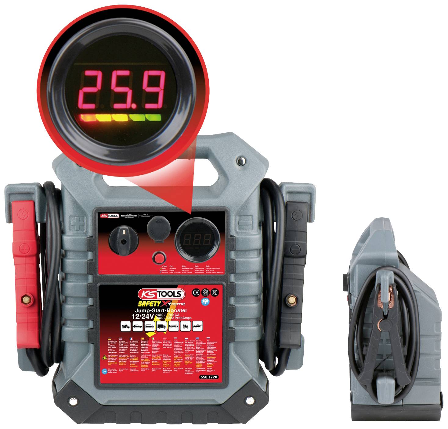 KS Tools 12 V + 24 V Batterie-Booster, mobiles Starthilfegerät 1400 A - 4042146413173