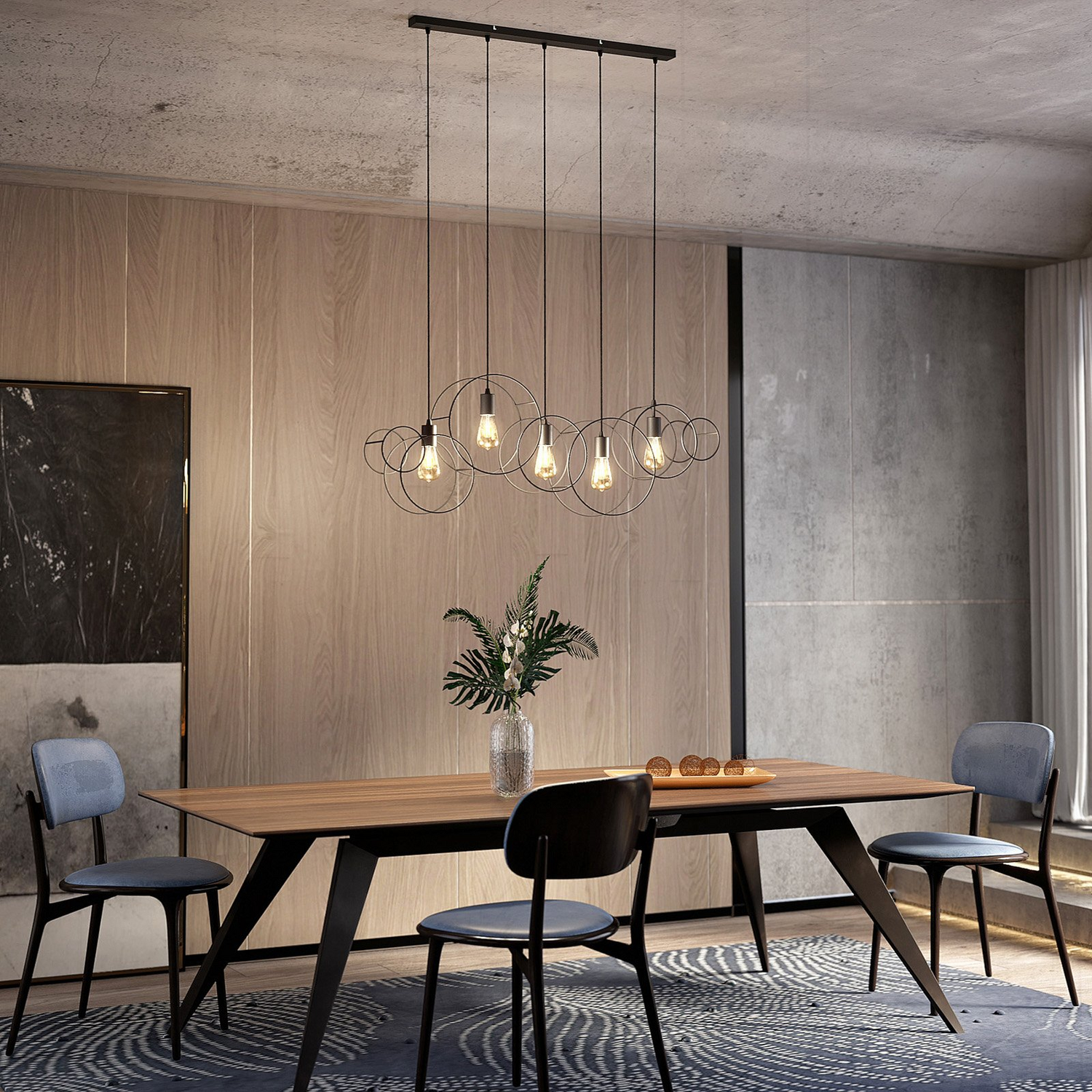 Lucande Andrik Hängeleuchte Hängelampe Lampe Leuchte 5 Flmg. E27 Kreise Schwar B-Ware - 4251911702217