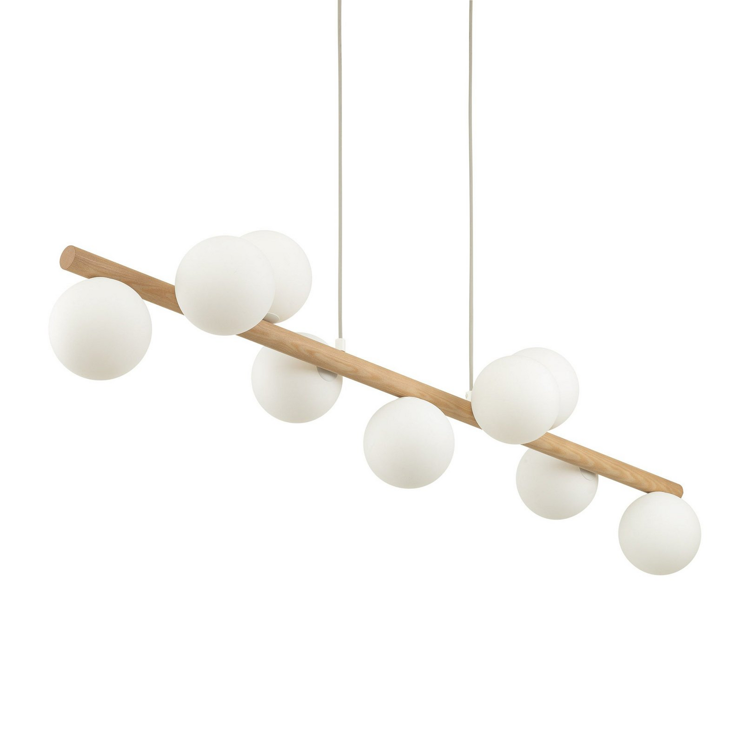 Suspension Estera en verre opale et bois, neuf ampoules, Spot213 (produit d'occasion)