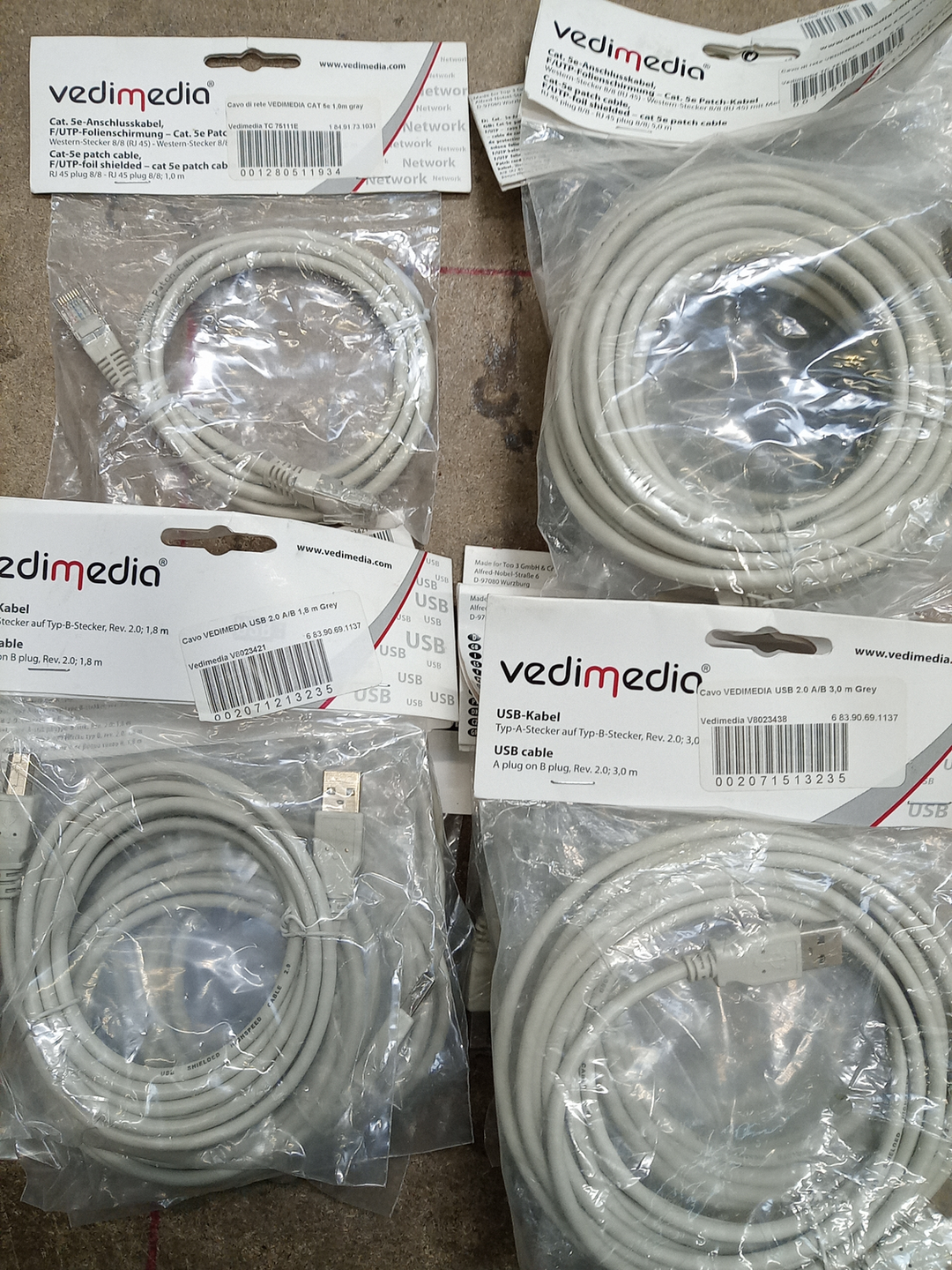 9x Vedimedia USB Kabel +Cat 5e-Patchkabel verschiedene Ausführung