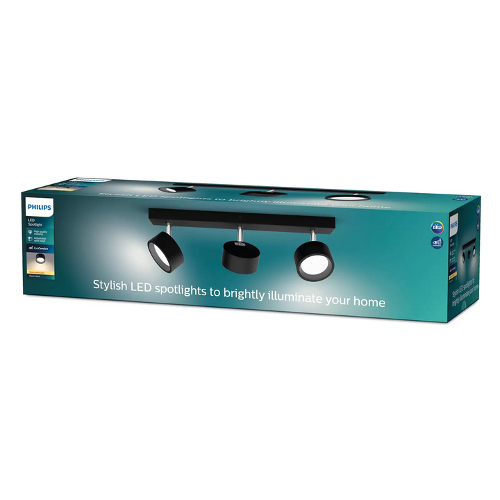 Philips Bracia LED-Deckenspot dreiflammig schwarz Deckenlampe Deckenleuchte S557
