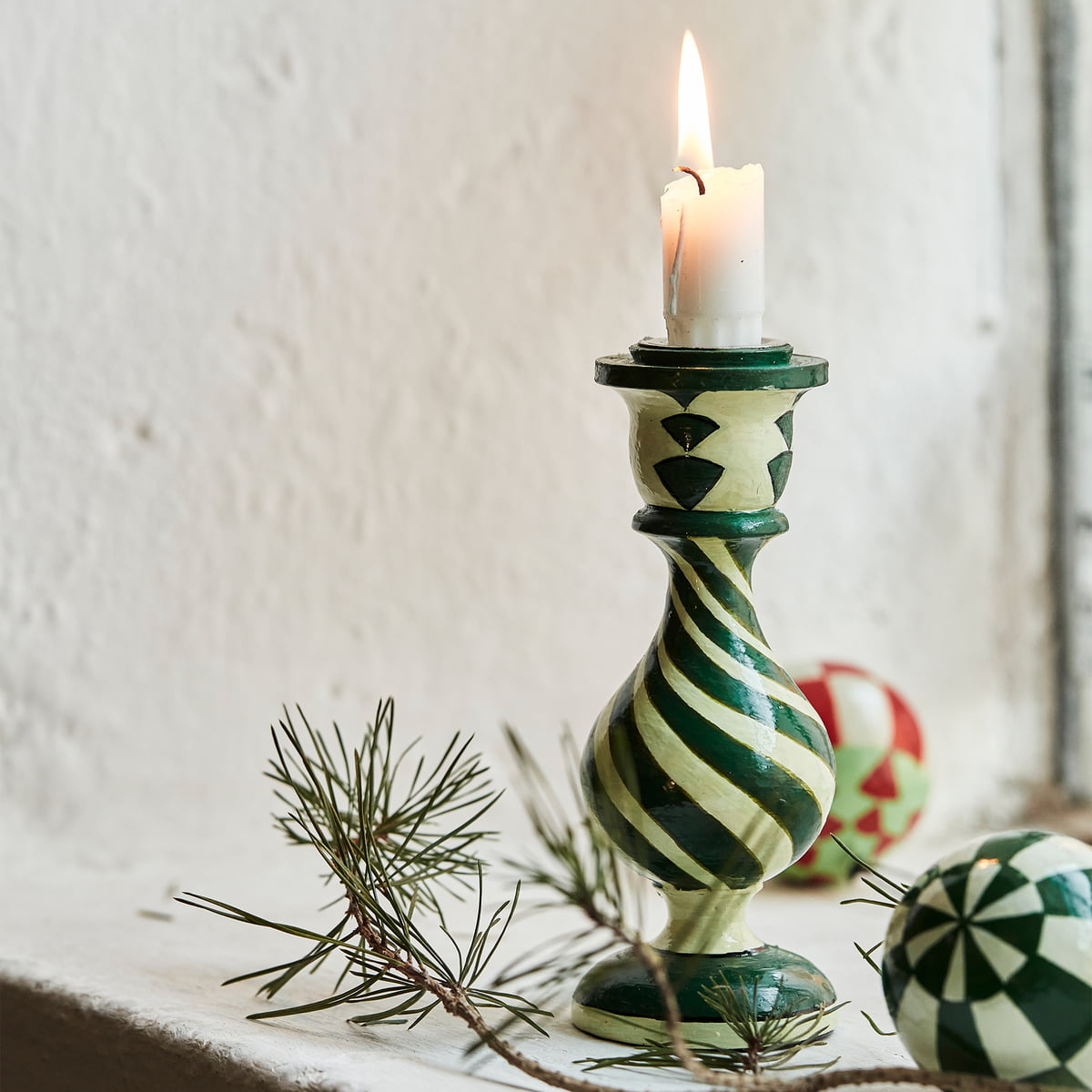 B-Ware House Doctor Kerzenhalter Sats Kerzenständer Grün Nostalgie H 15 Cm 3 Stück