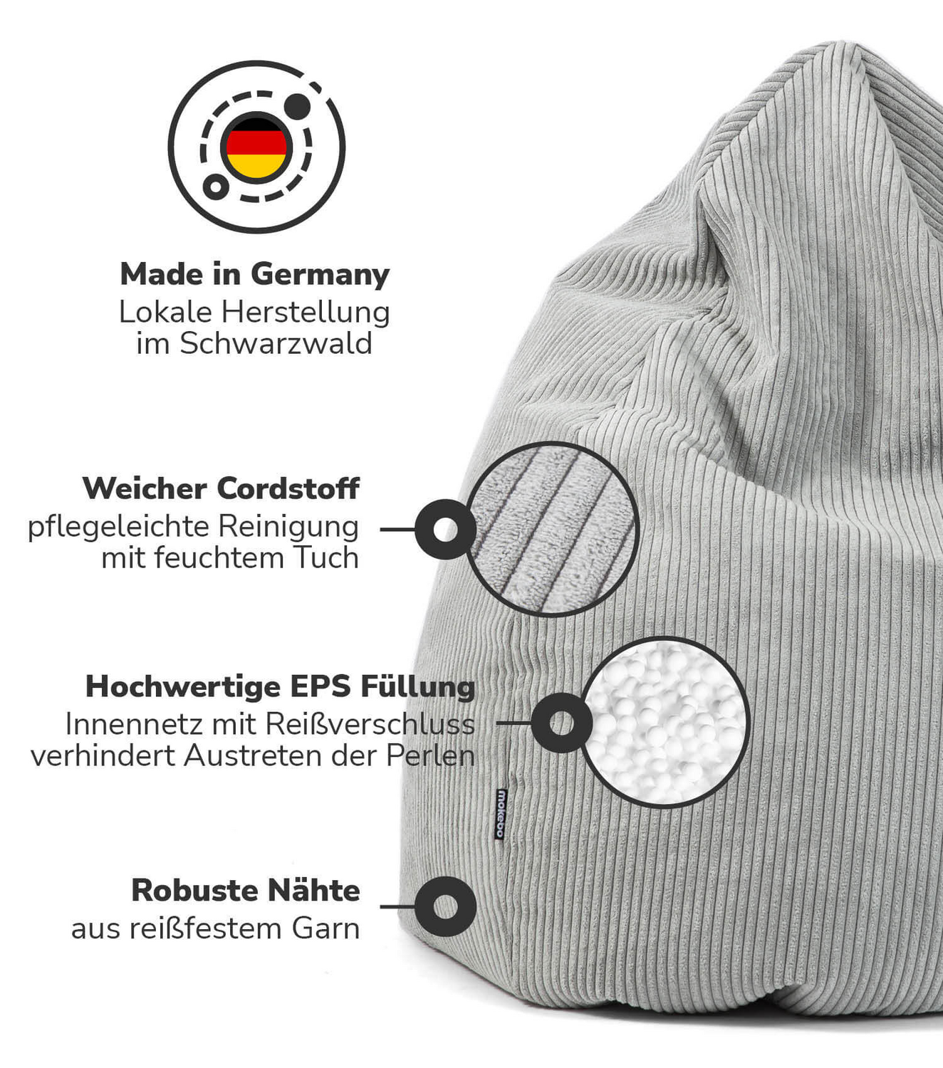 Mokebo Der Tagträumer Sitzsack Cord Xxl Sitz Bodenkissen Sitzkissen Kissen Sitz B-Ware - 4260669189584