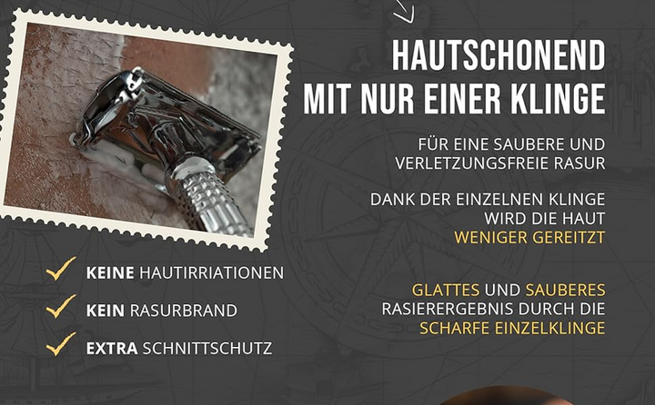 Störtebekker Rasierhobel Rasierer Nassrasier 10 Klingen Etui mit Spiegel schw235