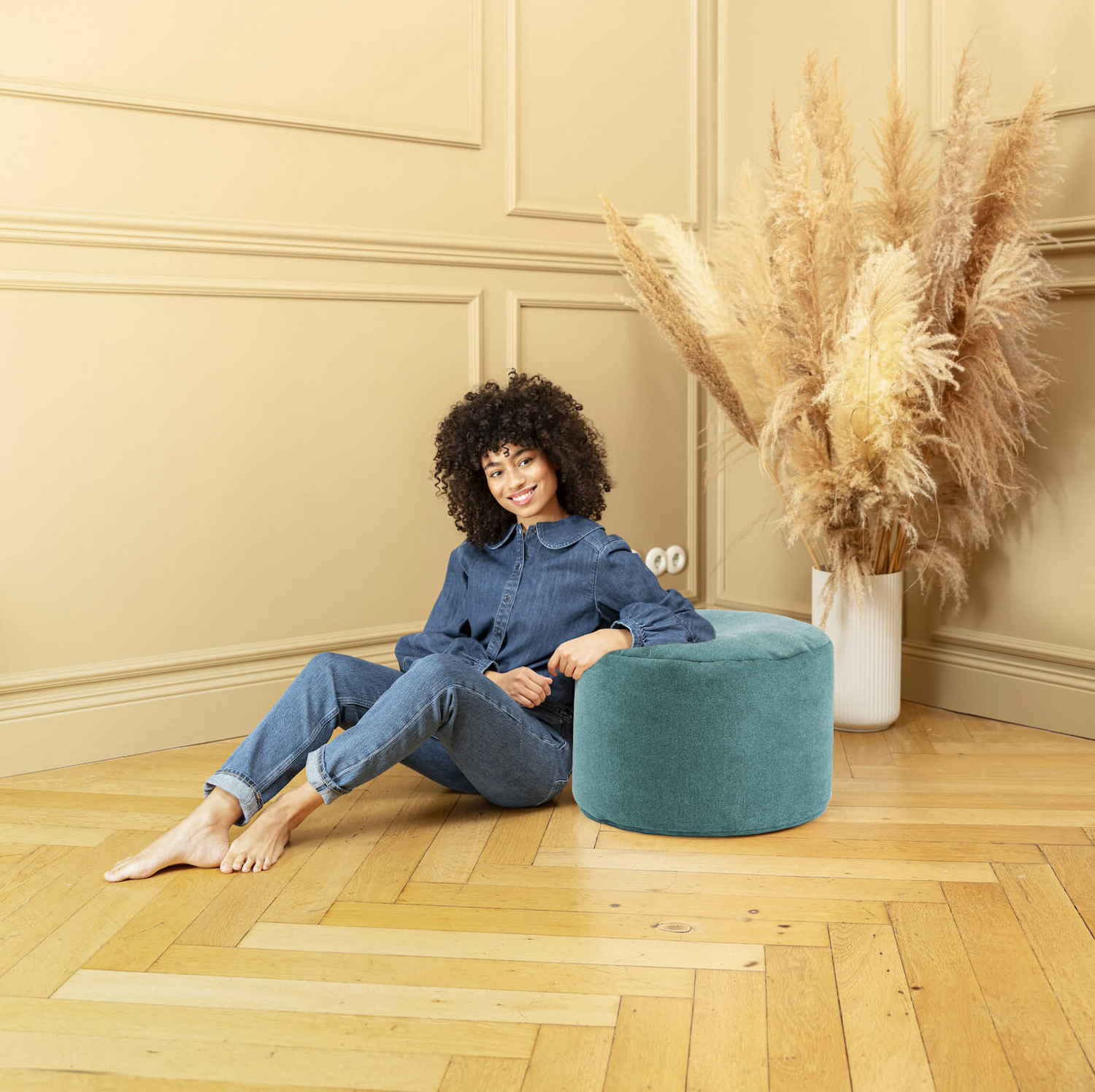B-Ware Mokebo Minipouf, Hocker Bodenkissen 50x30cm Der Ruhepouf Sitzhocker Rund Petrol - 4260669189911