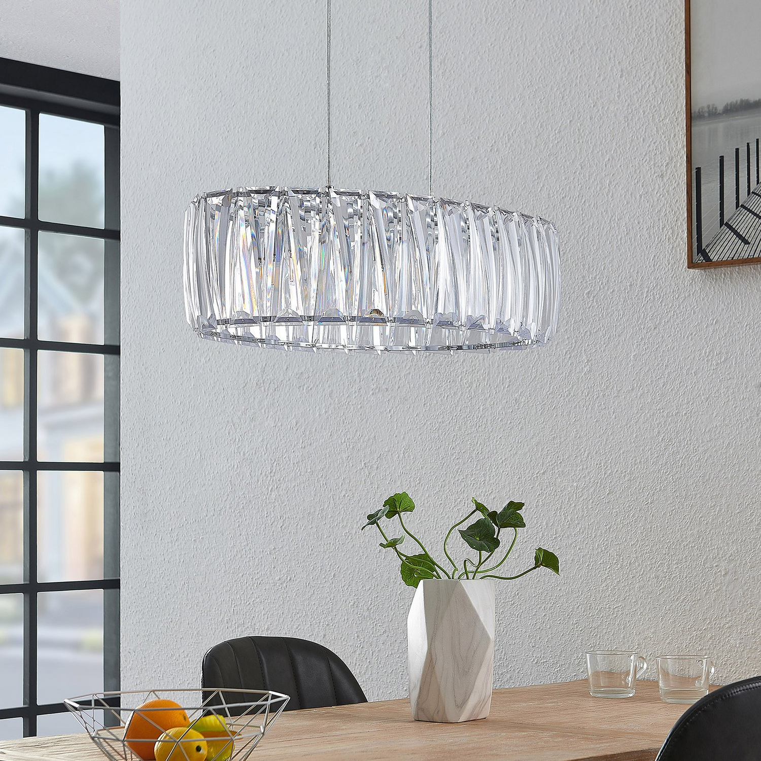 Suspension Lindby Sofia de catégorie B, plafonnier, luminaire décoratif suspendu avec abat-jour ovale en acrylique 19 