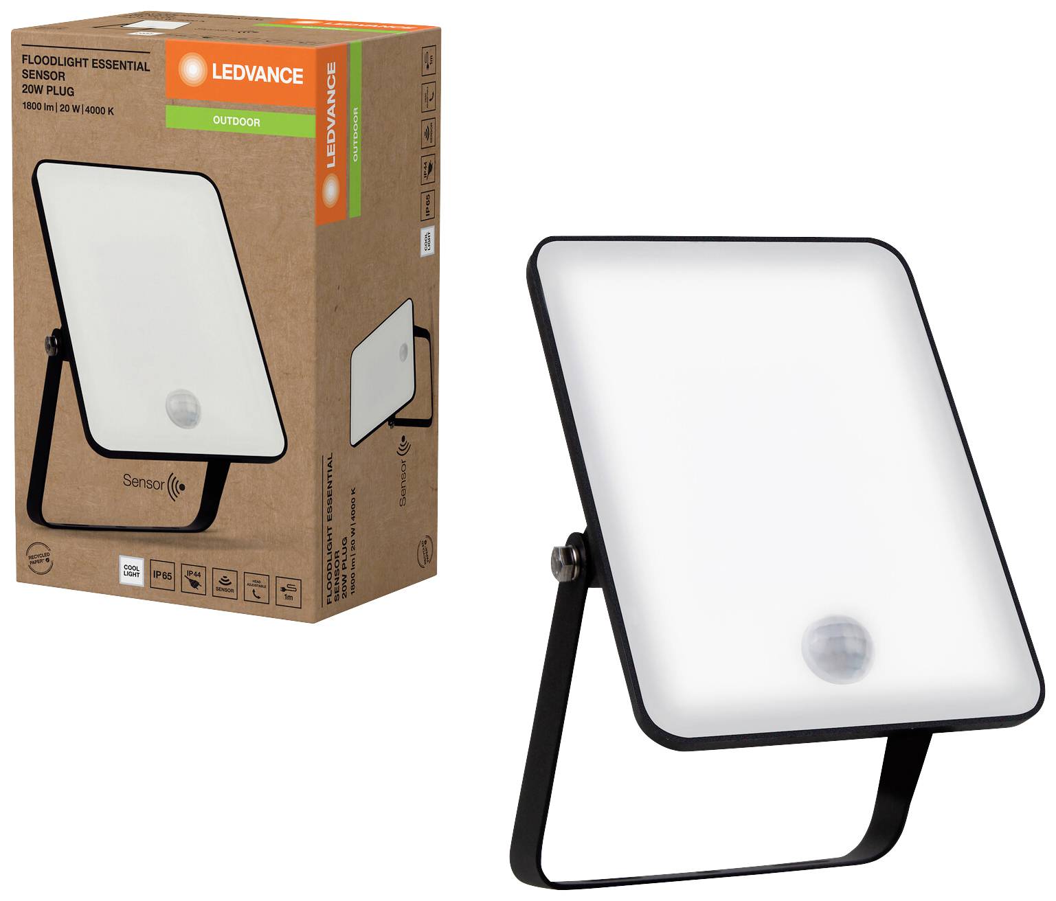 LEDVANCE FL Essential LED-Flutlichtstrahler 20W 1800lm IP65 Kaltweiß Schwarz - 4099854094545