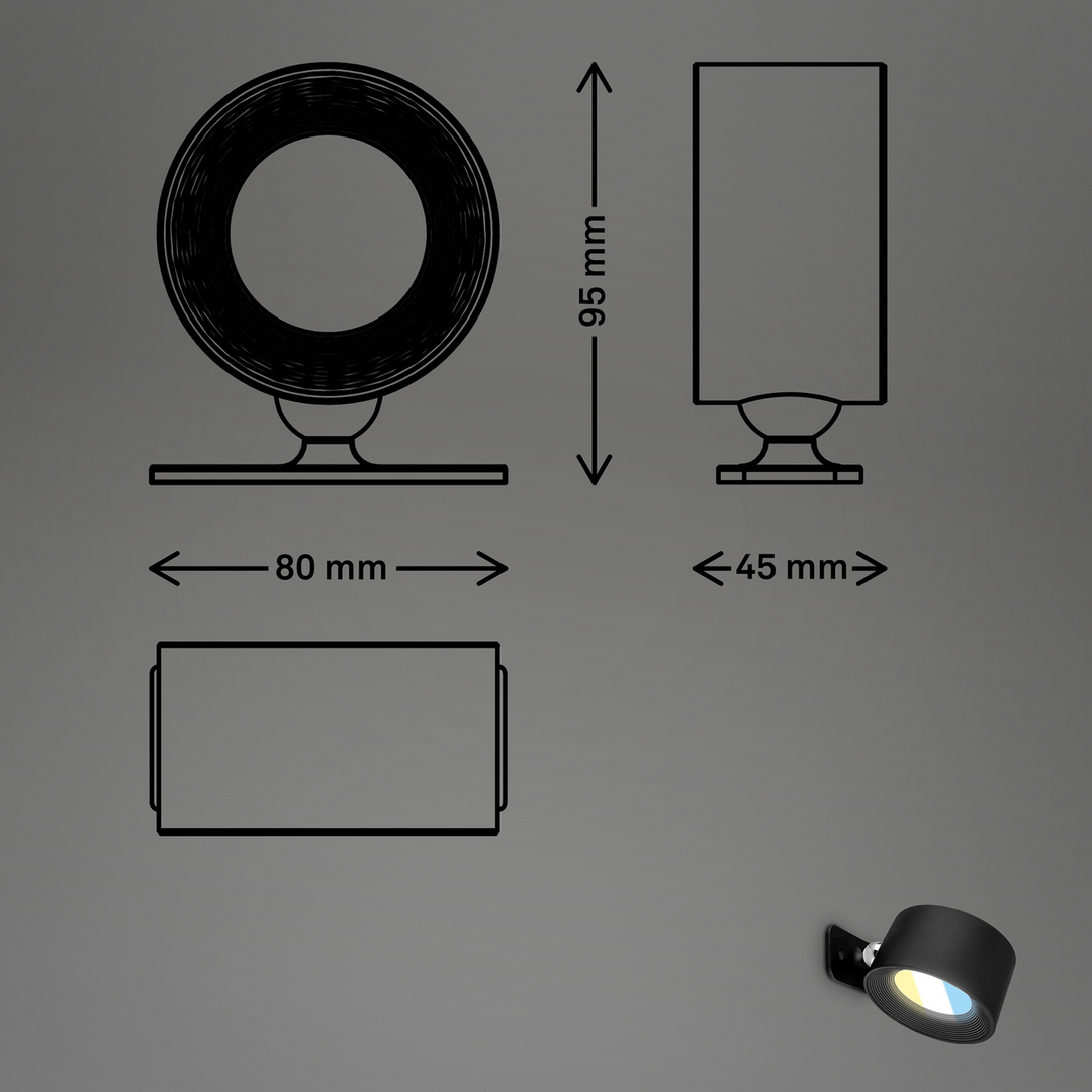 Briloner LED-Akku-Wandleuchte Tari schwarz CCT Touchdimmer USB Wandlampe 2 STÜCK