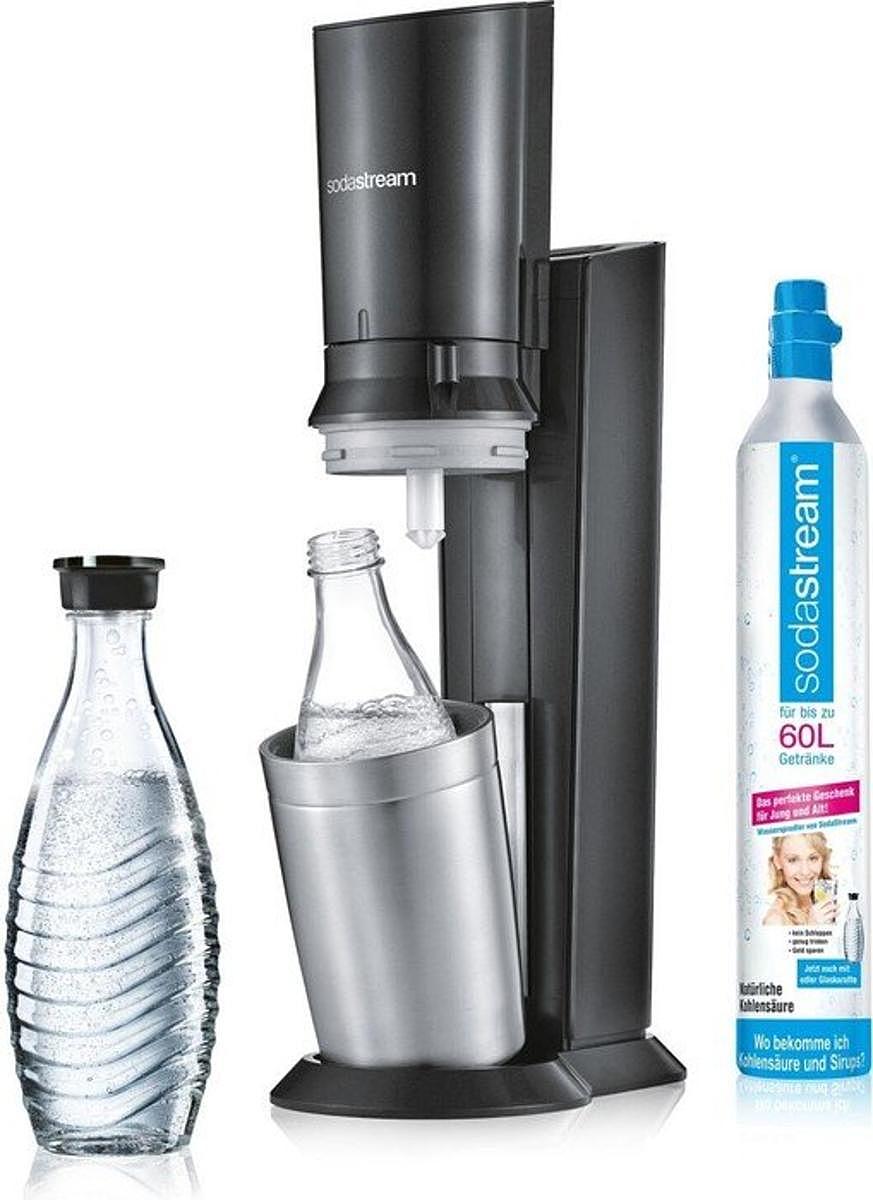 SodaStream Crystal 2 schwarz Wassersprudler 3 Glaskaraffen Zylinder DEFEKTWARE