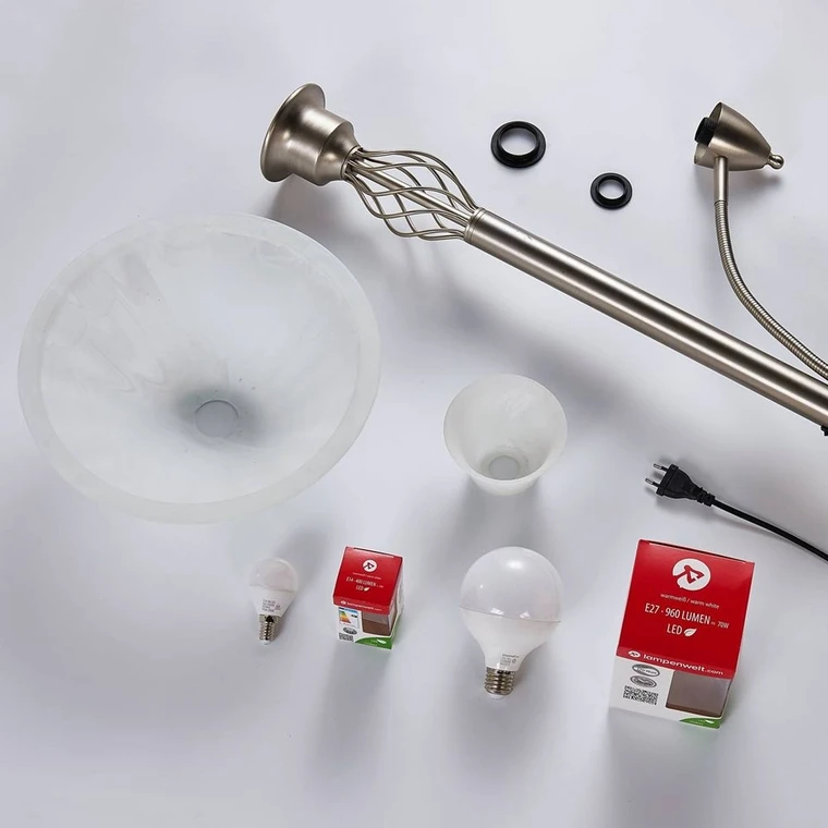 B-Ware Lucande Stehlampe Bodenlampe Dunja Leselampe Nickel Matt Weiß Alabaster Glas