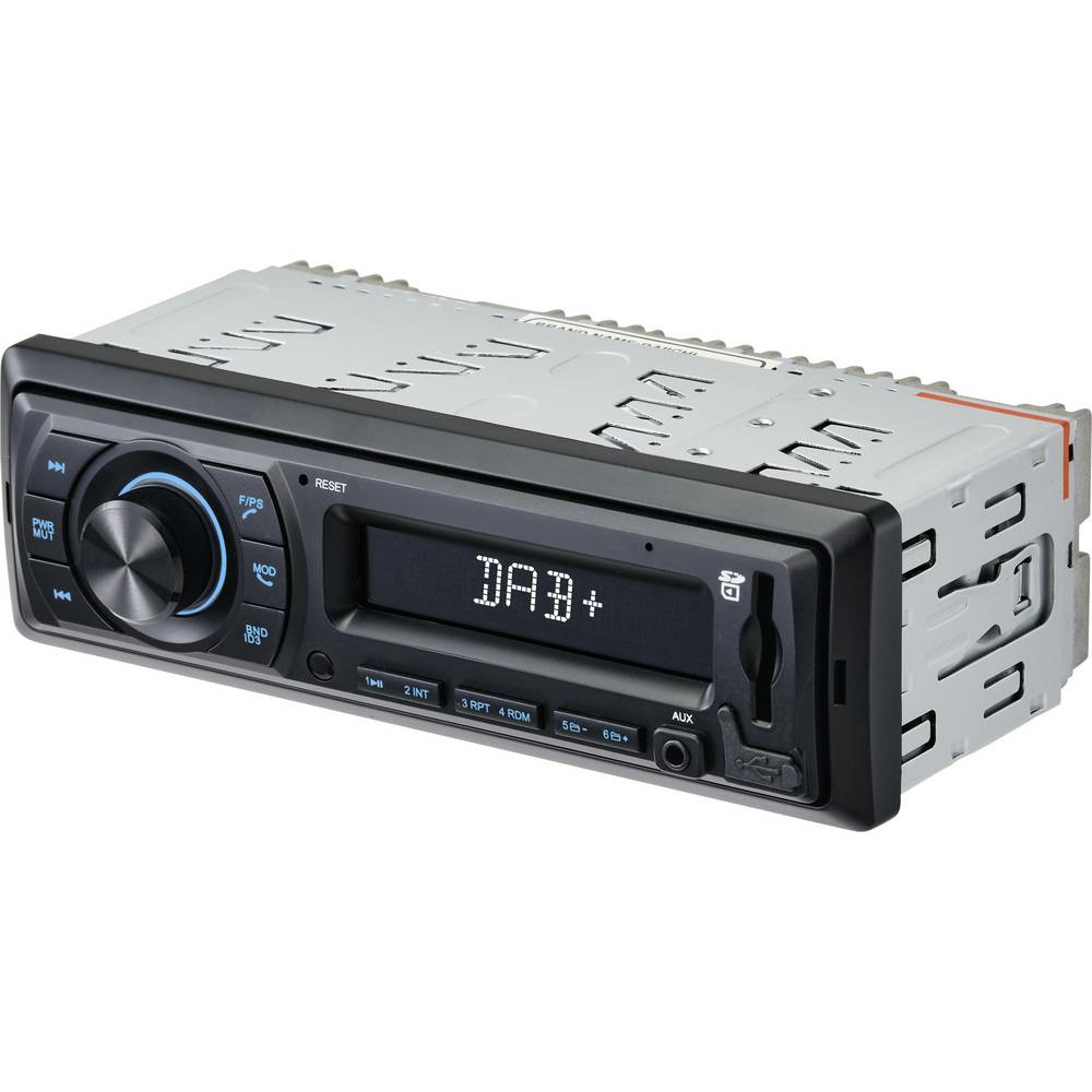 Autoradio Renkforce RF ARA 300 DAB+ Bluetooth USB SD AM FM (réf. 972) avec antenne DAB.