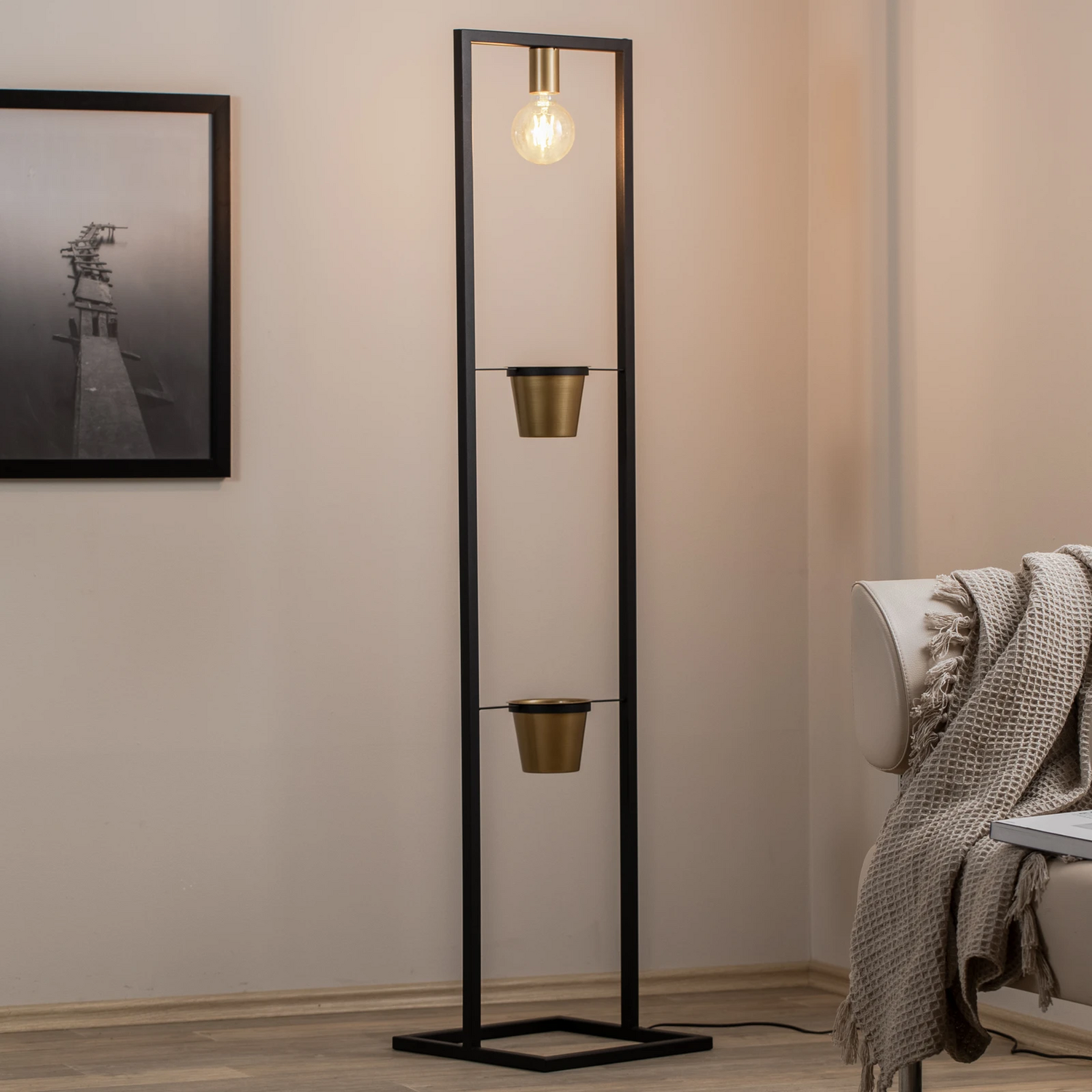 Stehleuchte Flores Stehlampe Standleuchte Leuchte 1 Flammig Schwarz/Gold Stahl B-Ware - 5907565953732