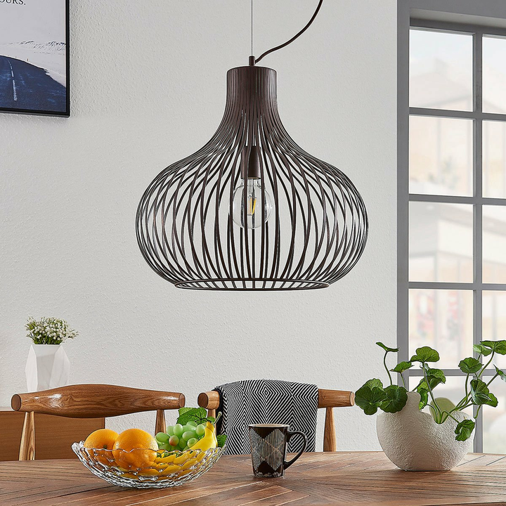 Lindby Frances Hängelampe, braun, 1-fl., Ø 48 cm Lampe Leuchte Hängeleuchte E27