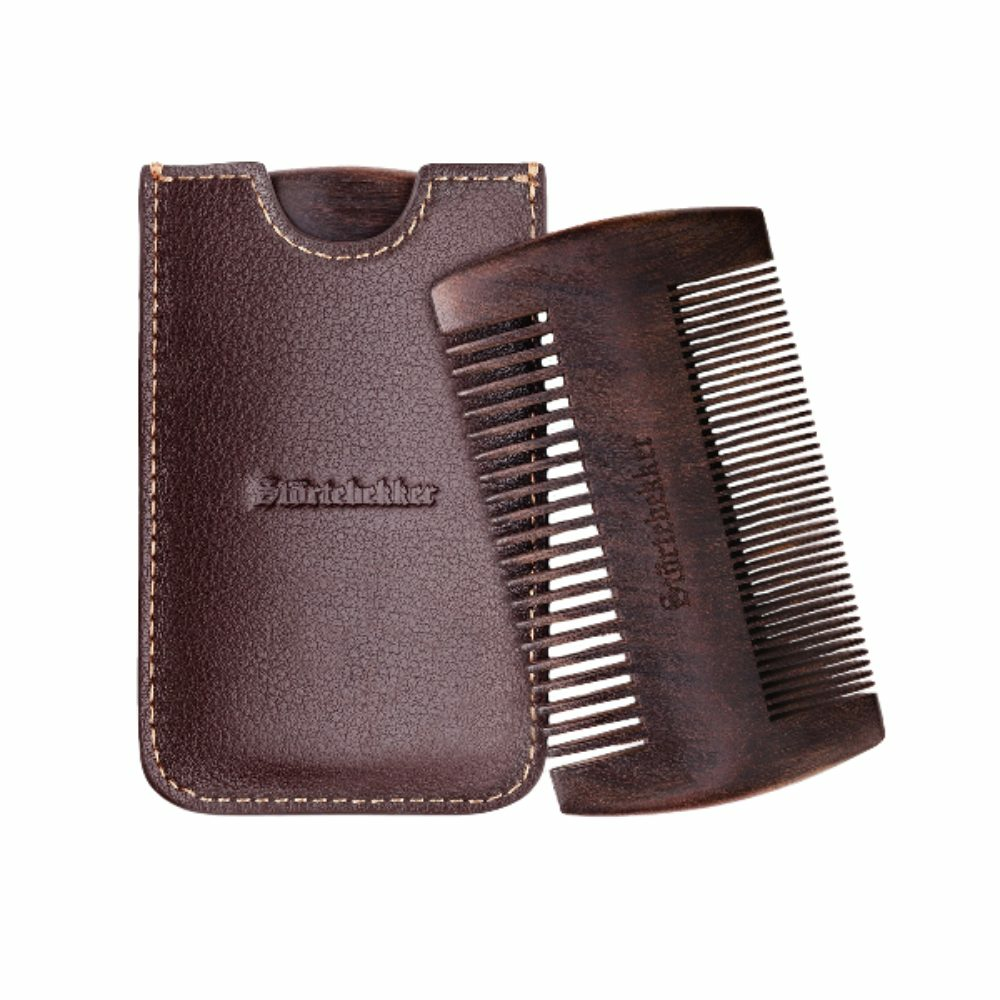 B-Ware Störtebekker Bartkamm Bartpflege Bart Kamm Sandelholz Lederetui Zwei Zahnungen